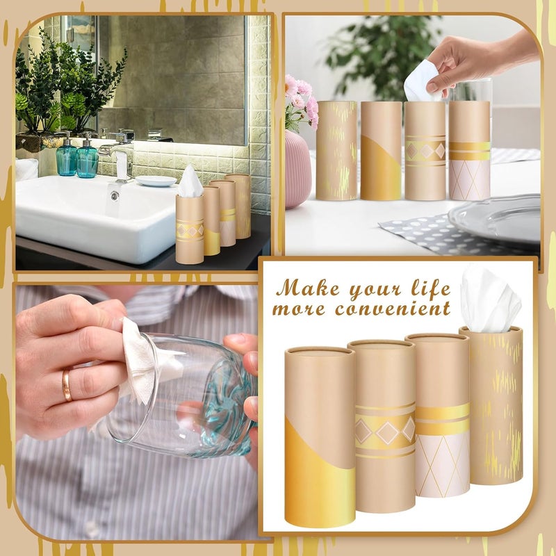Fourluoo 12 Pack Car Tissue Cylinder Holder Bulk with 3 Ply Facial Tissues, Round Napkin Holders for Car Cup Holder Cylinder Travel Paper Tubes Bulk Round Napkin Boxes Packs(Modern Gold Line) - Image 5